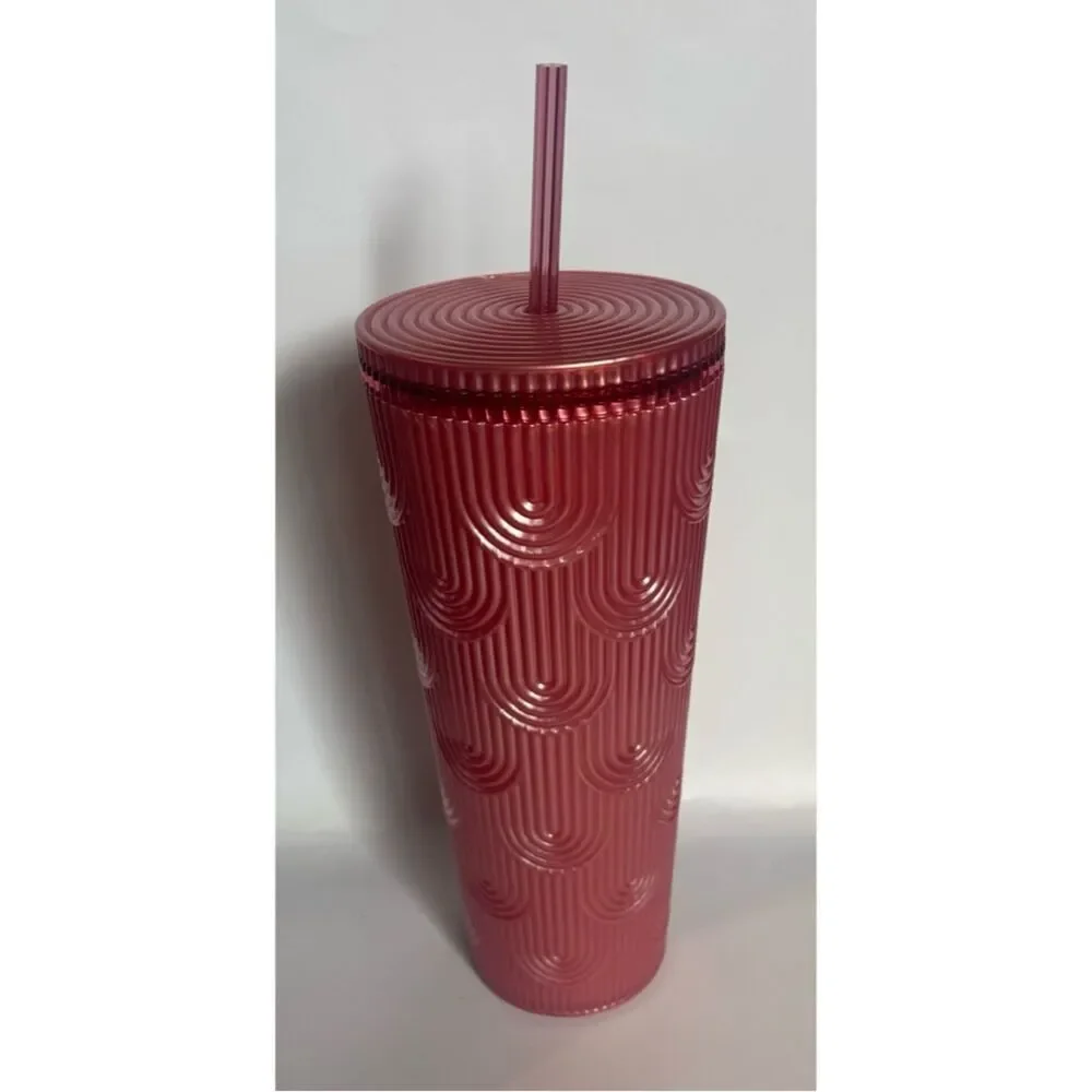 Starbucks Dusty Rose Pink Shimmer Shell Mermaid Scales Cold Cup Tumbler 24 oz